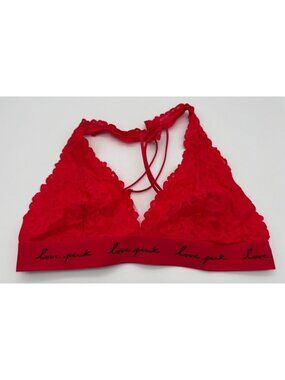 Pink by Victoria's Secret Lace Bralette Red Black Love Pink Bra Women's Large L